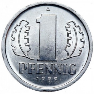 Реверс монеты Германия, 1 пфенниг, 1977-1990