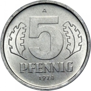 Реверс монеты Германия, 5 пфеннигов, 1976-1990