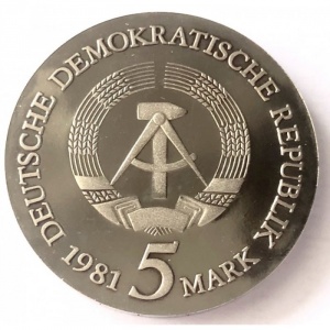 Аверс монеты Германия, 5 марок, 1981, 450 лет со дня смерти Тильмана Рименшнайдера