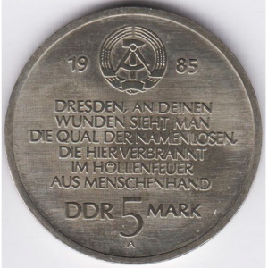 Аверс монеты Германия, 5 марок, 1985, Фрауэнкирхе в Дрездене