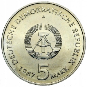 Аверс монеты Германия, 5 марок, 1987, 750 лет Берлину – Александрплац