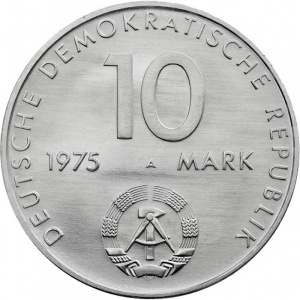 Аверс монеты Германия, 10 марок, 1975, 20 лет Варшавскому Договору