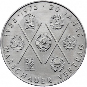 Реверс монеты Германия, 10 марок, 1975, 20 лет Варшавскому Договору