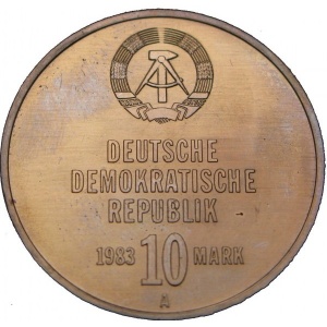 Аверс монеты Германия, 10 марок, 1983, 30 лет боевым рабочим дружинам