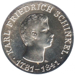 Реверс монеты Германия, 10 марок, 1966, 125 лет со дня смерти Карла Фридриха Шинкеля