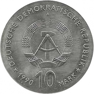 Аверс монеты Германия, 10 марок, 1990, 175 лет со дня смерти Иоганна Готлиба Фихте