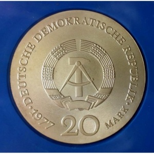 Аверс монеты Германия, 20 марок, 1977, 200 лет со дня рождения Карла Фридриха Гаусса