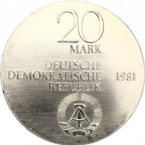 Аверс монеты Германия, 20 марок, 1981, 150 лет со дня смерти Карла фом Штейна