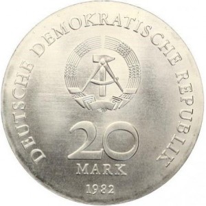 Аверс монеты Германия, 20 марок, 1982, 125 лет со дня рождения Клары Цеткин