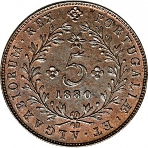 Реверс монеты Азорские острова, 5 реалов, 1865-1880