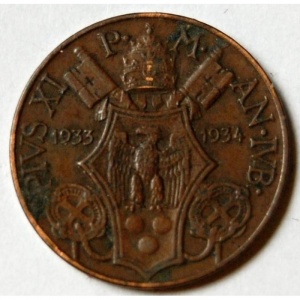 Аверс монеты Ватикан, 5 чентезимо, 1933