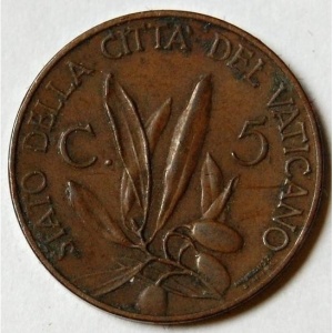Реверс монеты Ватикан, 5 чентезимо, 1933
