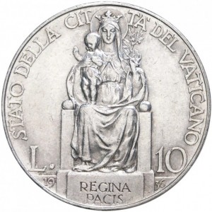 Реверс монеты Ватикан, 10 лир, 1929-1937