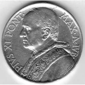 Аверс монеты Ватикан, 10 лир, 1933
