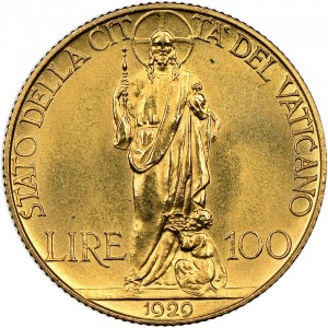 Реверс монеты Ватикан, 100 лир, 1929-1935