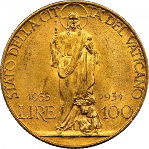 Реверс монеты Ватикан, 100 лир, 1933
