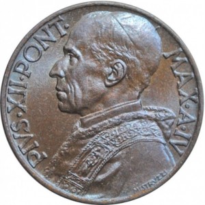 Аверс монеты Ватикан, 5 чентезимо, 1942-1946