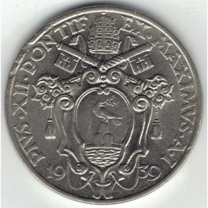 Аверс монеты Ватикан, 20 чентезимо, 1939