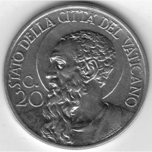 Реверс монеты Ватикан, 20 чентезимо, 1939