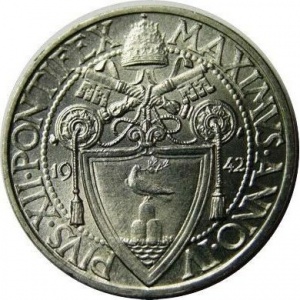 Аверс монеты Ватикан, 20 чентезимо, 1942-1946