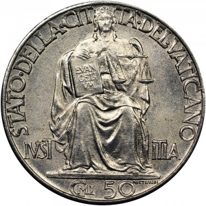 Реверс монеты Ватикан, 50 чентезимо, 1942-1946
