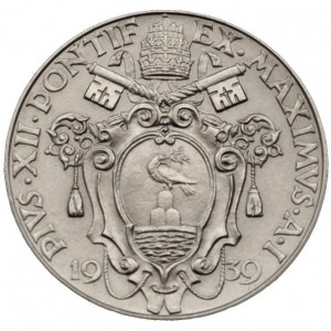Аверс монеты Ватикан, 1 лира, 1939