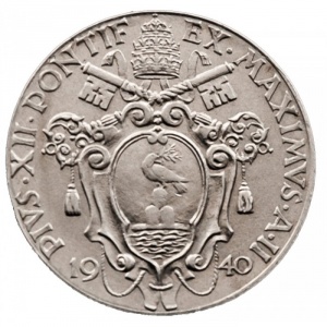 Аверс монеты Ватикан, 1 лира, 1940-1941