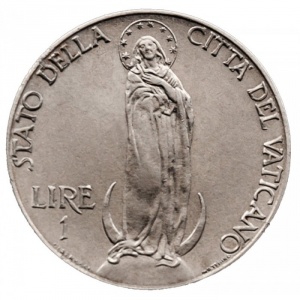 Реверс монеты Ватикан, 1 лира, 1940-1941
