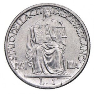 Реверс монеты Ватикан, 1 лира, 1942-1946