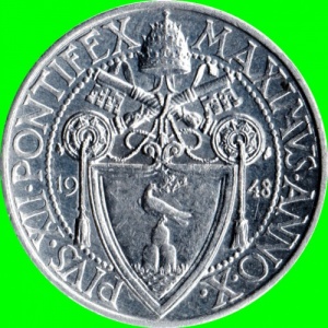 Аверс монеты Ватикан, 1 лира, 1947-1949