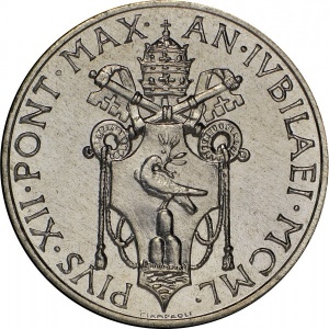 Аверс монеты Ватикан, 1 лира, 1950
