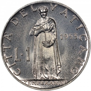 Реверс монеты Ватикан, 1 лира, 1951-1958