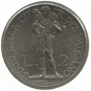 Реверс монеты Ватикан, 2 лиры, 1939