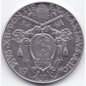 Аверс монеты Ватикан, 2 лиры, 1940-1941