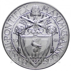 Аверс монеты Ватикан, 2 лиры, 1947-1949