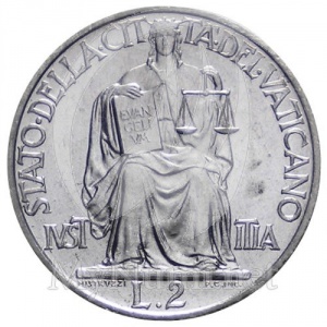 Реверс монеты Ватикан, 2 лиры, 1947-1949