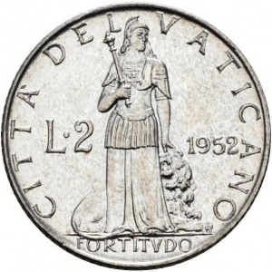 Реверс монеты Ватикан, 2 лиры, 1951-1958