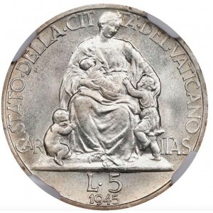 Реверс монеты Ватикан, 5 лир, 1942-1946