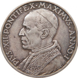 Аверс монеты Ватикан, 10 лир, 1939-1941
