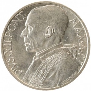 Аверс монеты Ватикан, 10 лир, 1942-1946