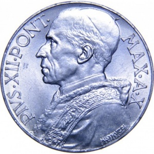Аверс монеты Ватикан, 10 лир, 1947-1949