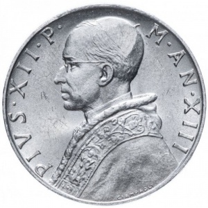 Аверс монеты Ватикан, 10 лир, 1951-1958