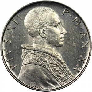 Аверс монеты Ватикан, 50 лир, 1955-1958