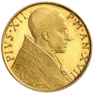 Аверс монеты Ватикан, 100 лир, 1951-1956