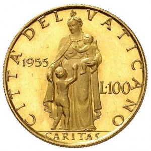 Реверс монеты Ватикан, 100 лир, 1951-1956