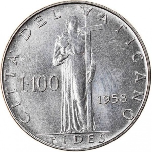 Реверс монеты Ватикан, 100 лир, 1955-1958
