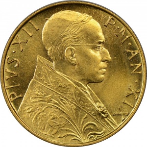 Аверс монеты Ватикан, 100 лир, 1957-1958