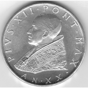 Аверс монеты Ватикан, 500 лир, 1958