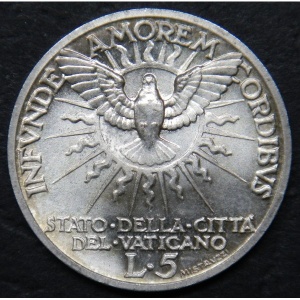 Реверс монеты Ватикан, 5 лир, 1939, Вакантный престол