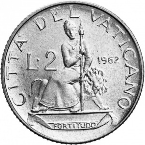 Реверс монеты Ватикан, 2 лиры, 1959-1962